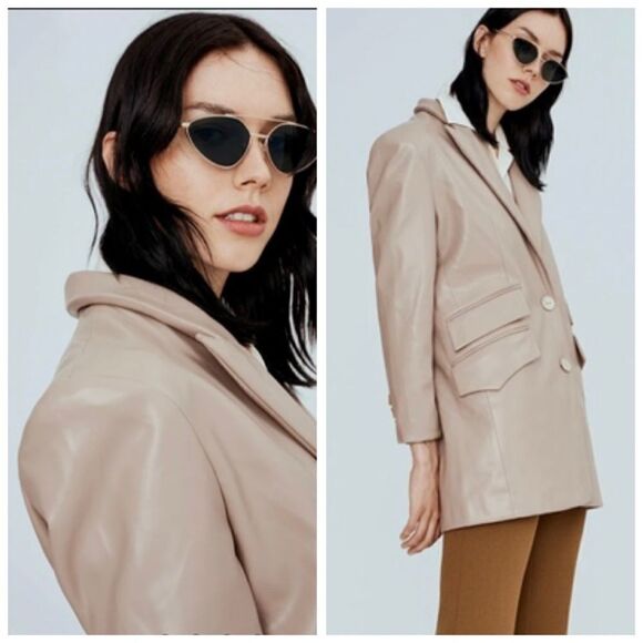 Noize Vegan Leather Blazer XS NWT  Demi Mid-Length NWT Retail $255 Nude/Taupe - Picture 3 of 12